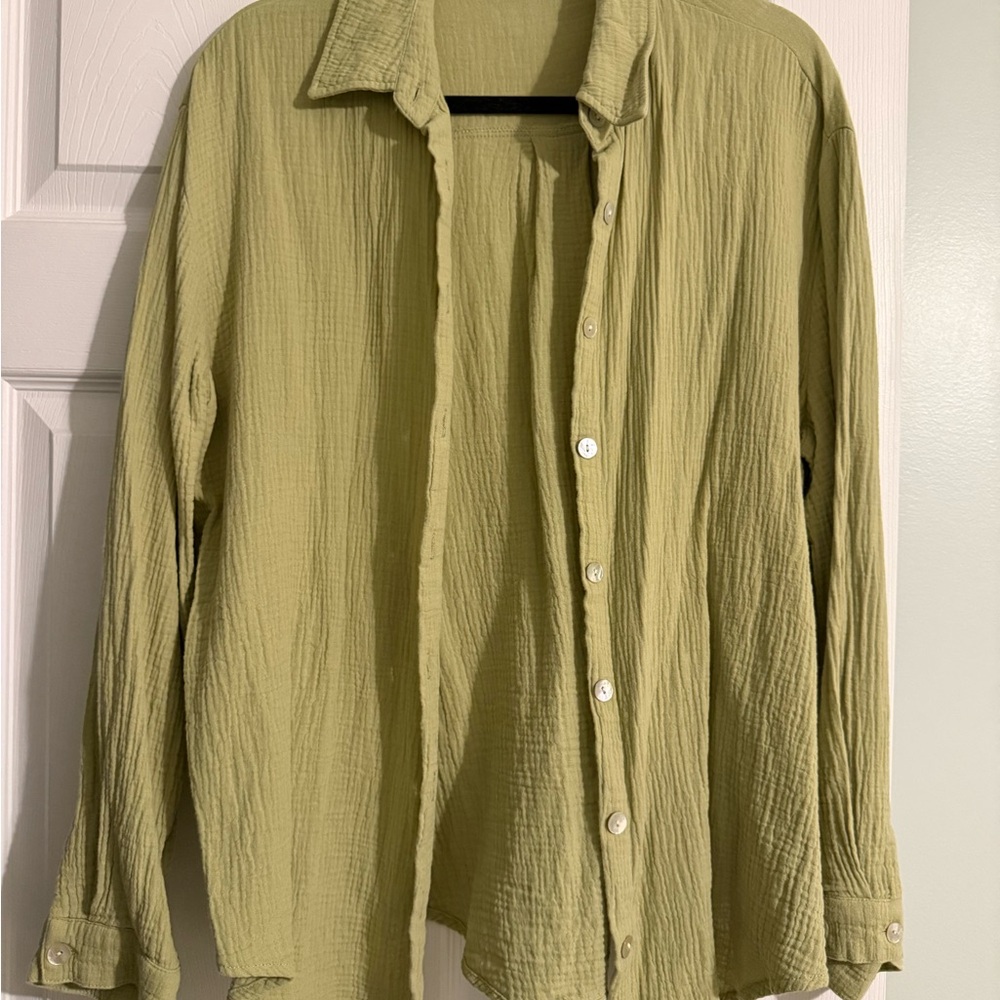 Light Olive Green Textured Button-Up Shirt - Princess Polly